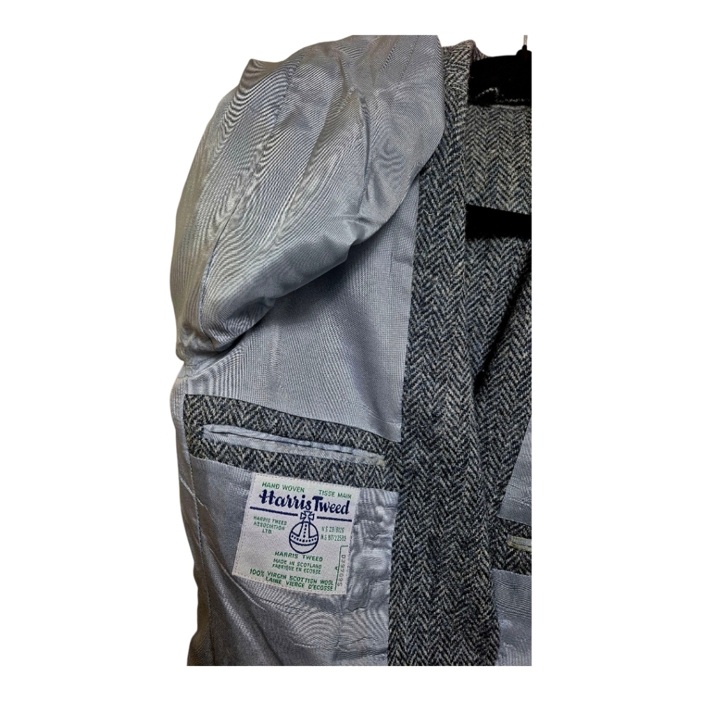 Vintage Grey/Blue Harris Tweed Jacket With Brown elbow patches by Leshman TipTop - Picture 8 of 16
